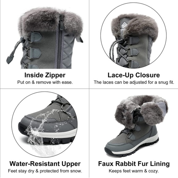 Waterproof Winter Snow Boots, Warm Comfortable Faux Fur Insulated Non-Slip - Picture 4 of 5